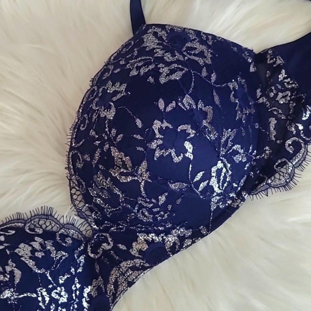 Victoria's Secret Wireless Lace Floral Metallic Lightly Lined Bra Womens 34D - Picture 5 of 11